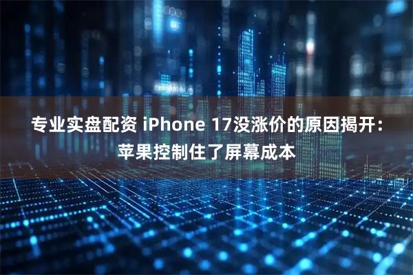 专业实盘配资 iPhone 17没涨价的原因揭开：苹果控制住了屏幕成本